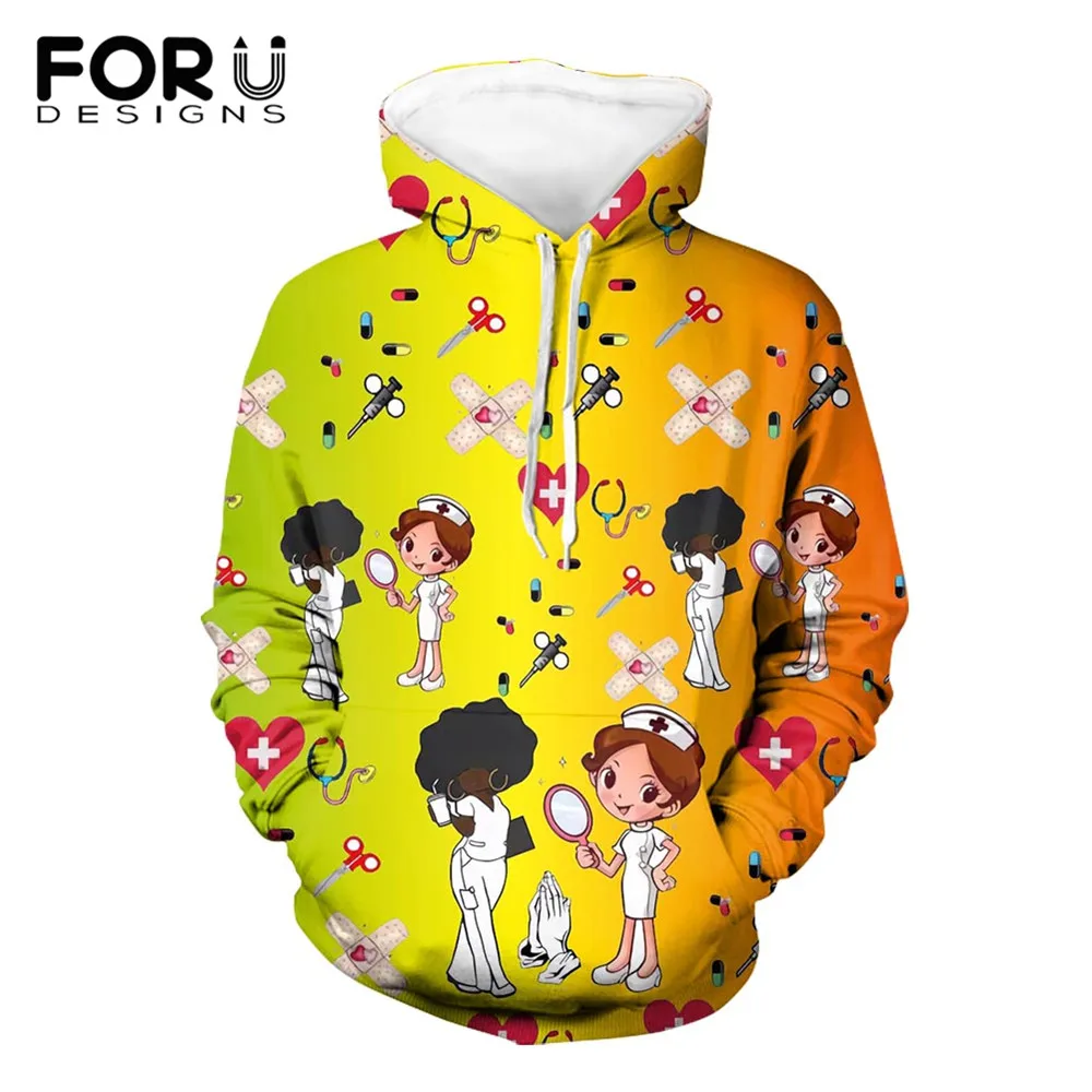 

FORUDESIGNS Kawaii Nurse Printing Harajuku Hoodie for Women Long Sleeve Sweetshirts Oversized Pullovers спортивный костюм женск