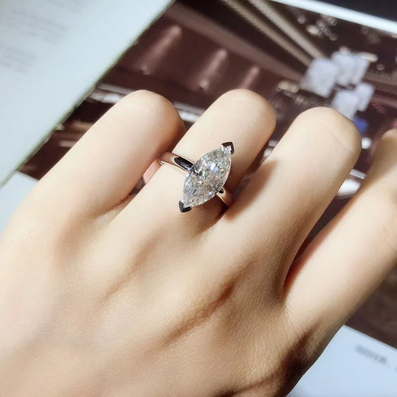 100% 18 К Золотое кольцо конский глаз 2ct D Цвет VVS Moissanite с бриллиантом обручальное