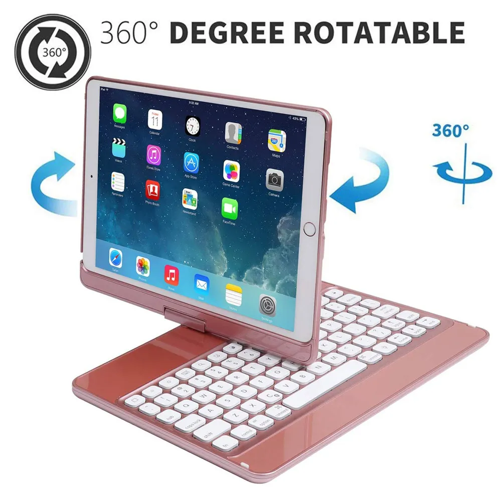 

360 Rotate Wireless Keyboard Case Smart Folio Back Cover with Backlit For iPad 10.2 EM88