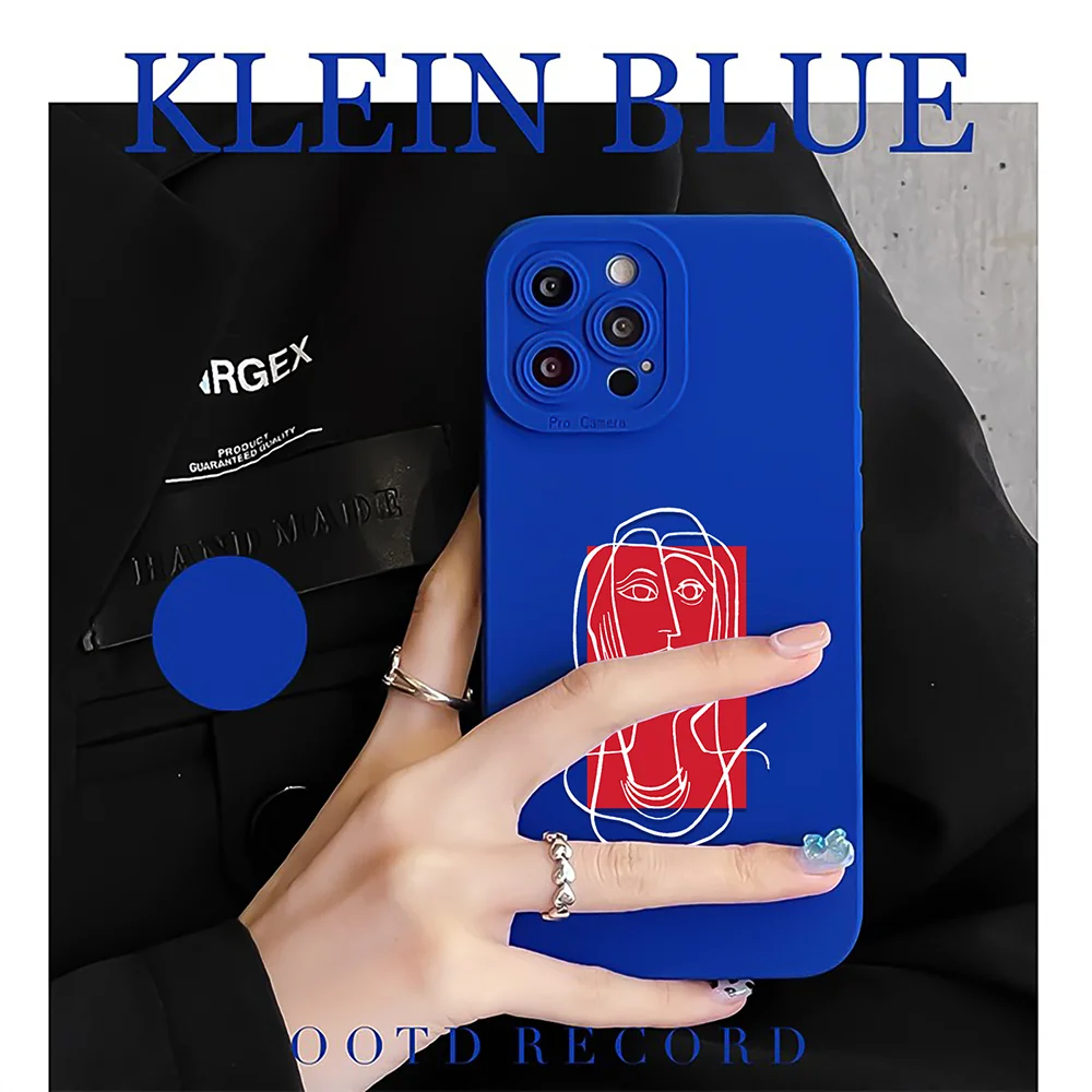 

Line Art Sketch Girl Funda for IPhone 13 11 12 Pro Max Klein Blue Case for IPhone 11 13Pro Lens Protection Shockproof Soft Cover