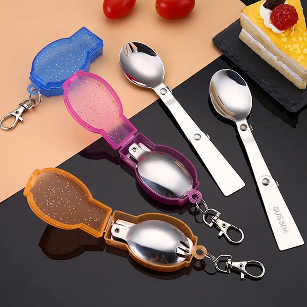 

Stainless Steel Folding Fork Spoon Portable Outdoor Camping Trip Cutlery Three Fold Spoon Creative Dinnerware Sets