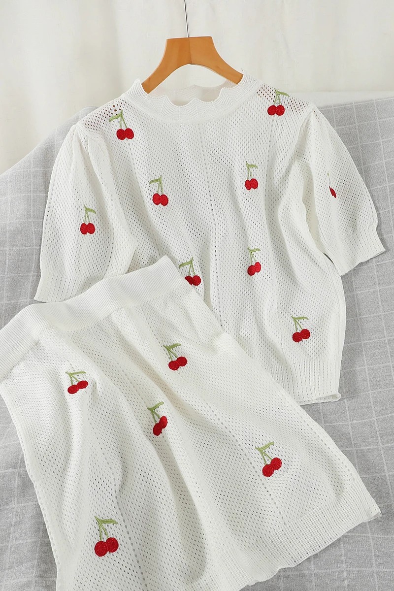 

Sweet, age-reducing, salt and sweet suit, new summer products, loose knit sweater, top, skirt, two-piece women