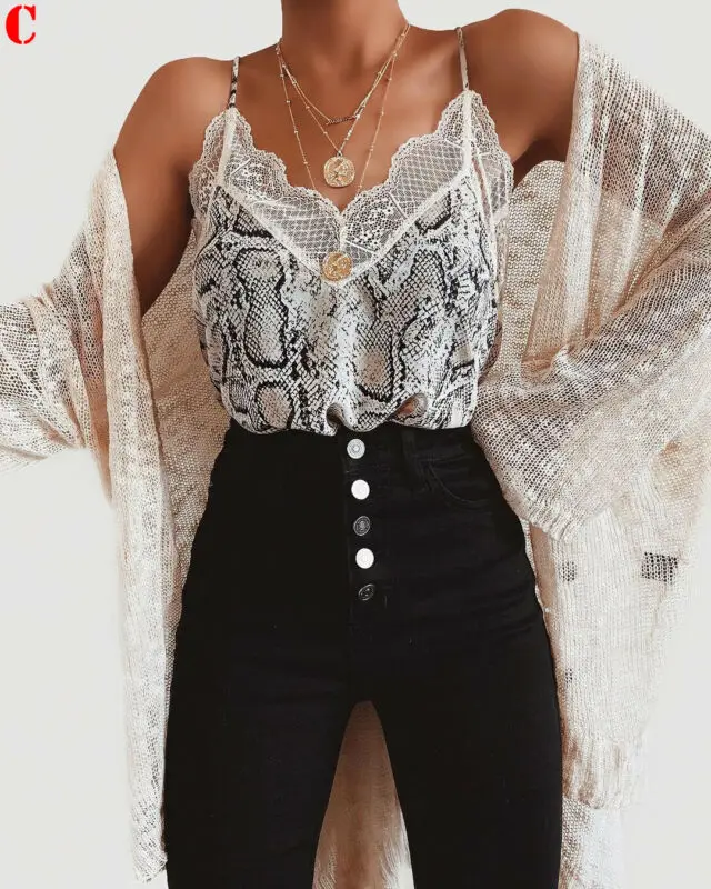 

Womens Sexy Skinny Lace Vest Camis Tank Tops Cami Summer Strappy Ladies Leopard Snakeskin Print White Brwon Top for Women Ladies