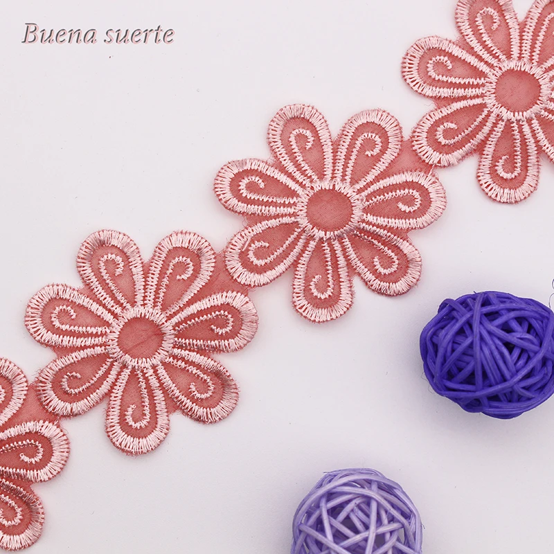 (5 различных стилей) Розовые Цветы Роза вышитая кружевная отделка Лента Цветочная