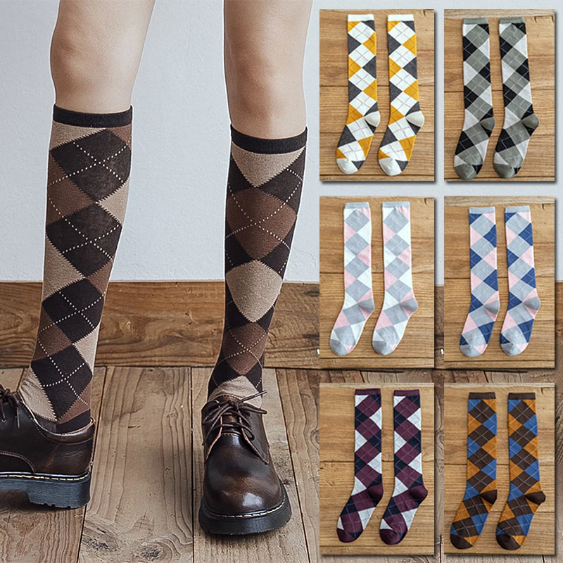 

Vintage Lolita Stockings Plaid Knee High Socks Warm Thigh High College Style JK Student Black Gothic Long Sock Fashion New
