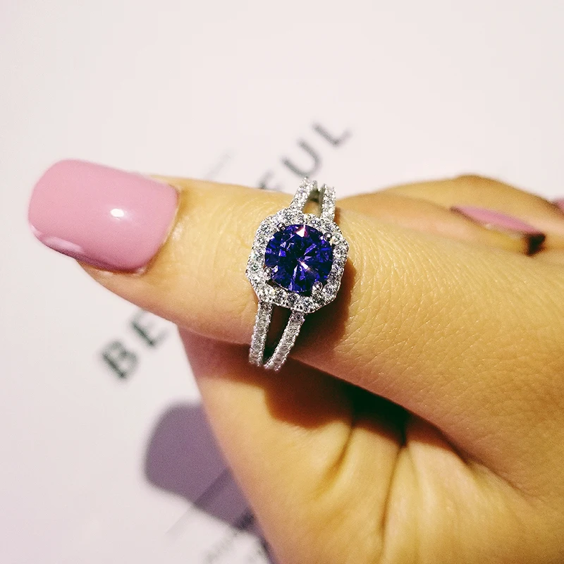 Классические обручальные кольца из стерлингового серебра 925 пробы с синим