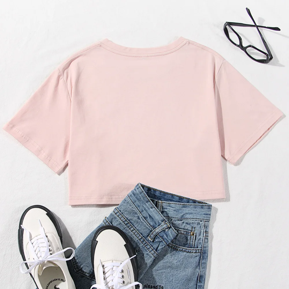 

Cotton Short T Shirt Sexy Crop Tops Bread and Jam Graphic T Shirts Summer Short Sleeve O-Neck Tees for Women Streetwear