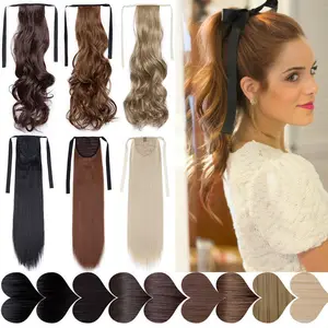 S-noilite 18 дюймов Волнистые зажимы для конского хвоста наращивание волос накладной хвост шиньон синтетический конский хвост для женщин
