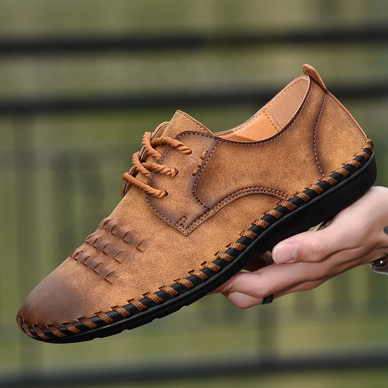 Новинка 2020 года Кожаная обувь Мужская дышащая повседневная легкая для вождения