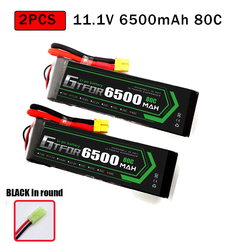 2PCS6500SOFTBLACK GTFDR 2 шт. RC батарея Lipo 7,4 V 11,1 V 2S 3S 6000MAH 6500MAH 6200MAH 7000mah 50C 60C 80C 100C 120C для RC Stampede автомобильный Дрон - Цвет: 2PCS6500SOFTBLACK