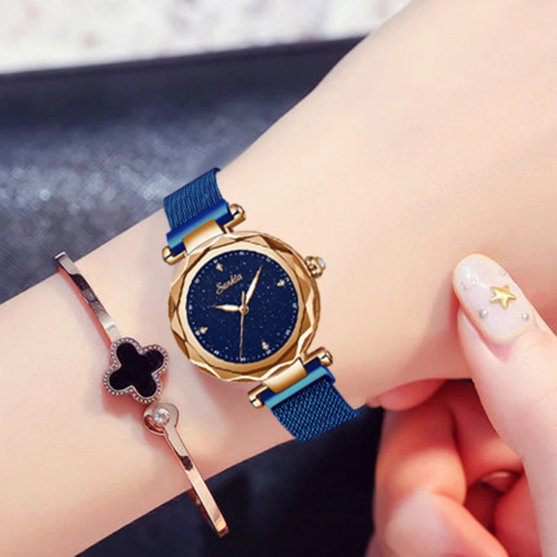 SUNKTA модная простая Переливающаяся кварцевые женские часы водонепроницаемые