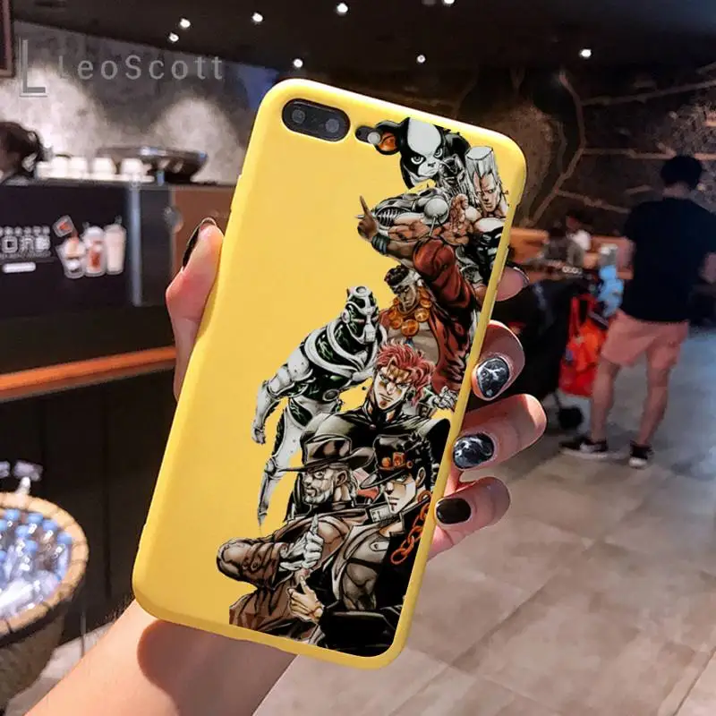 

Jojo Anime Bizarre Adventure Phone Case Yellow Candy Color for iPhone 6 7 8 11 12 s mini pro X XS XR MAX Plus
