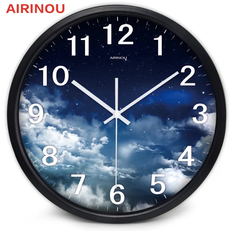 Творческий звездное небо Луна настенные часы Гостиная офис Домашний бесшумный