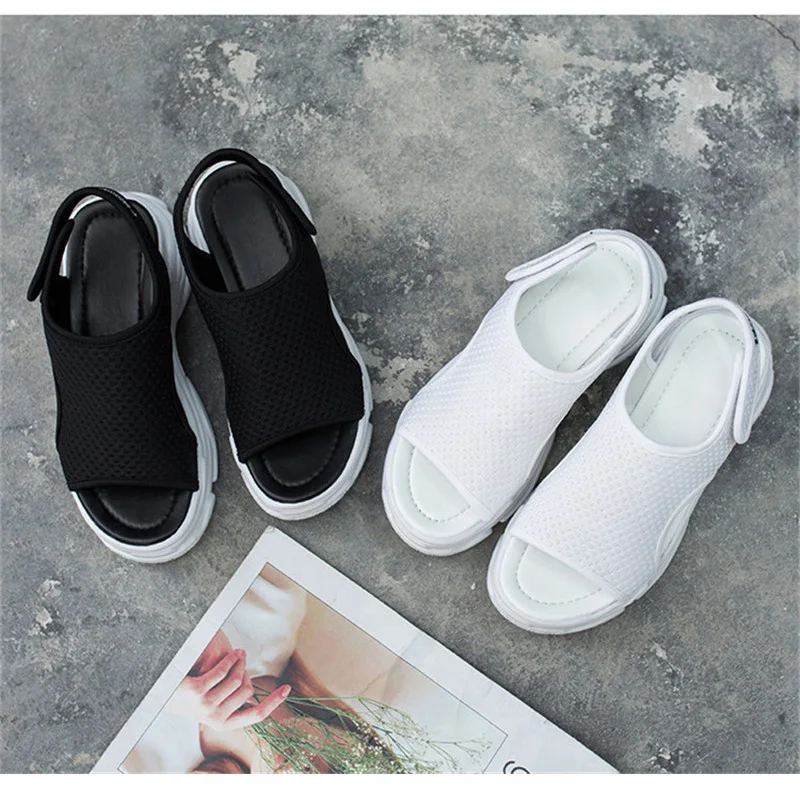 Туфли женские спортивные дышащие сандалии на платформе открытый носок