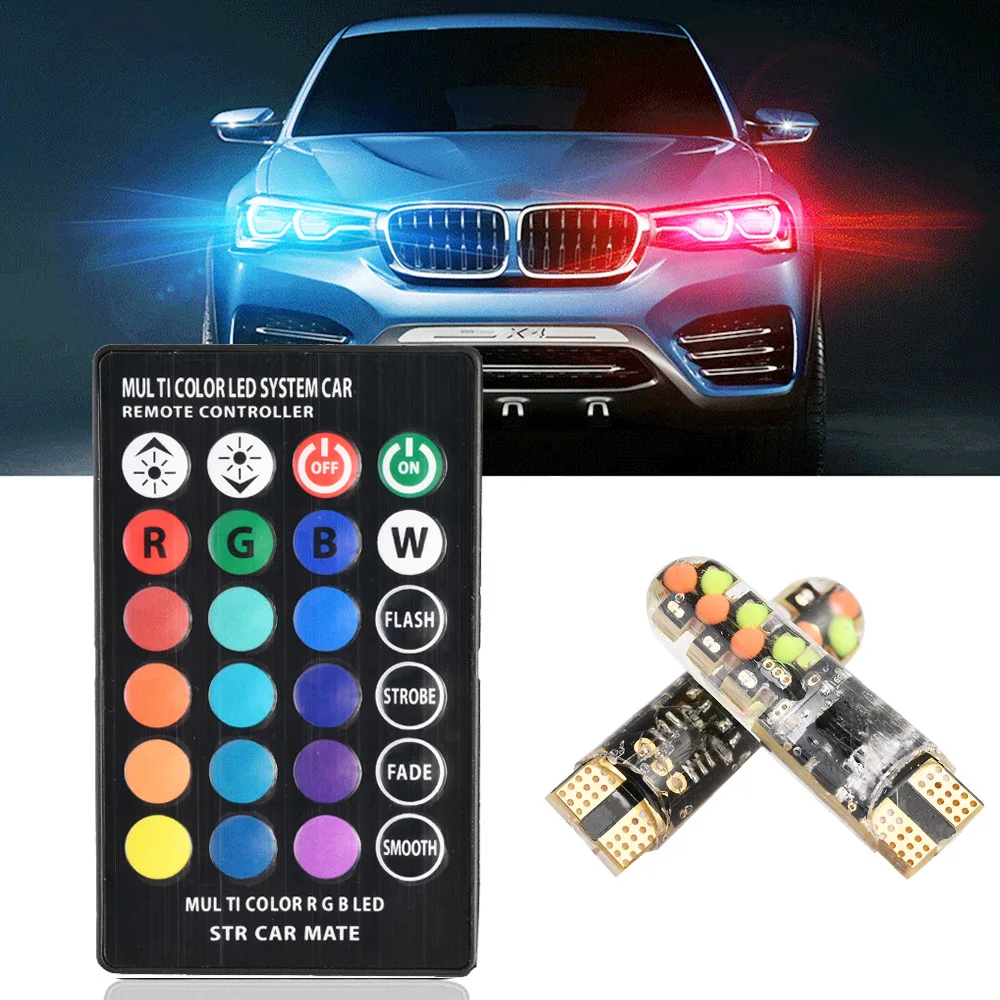 Универсальный 12V автомобильный светодиодный W5W T10 RGB COB 12SMD светильник s сигнальная