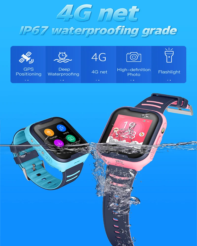 Детские Смарт часы IP67 водонепроницаемые Wifi GPS 4G сетевой Видеозвонок студенческие