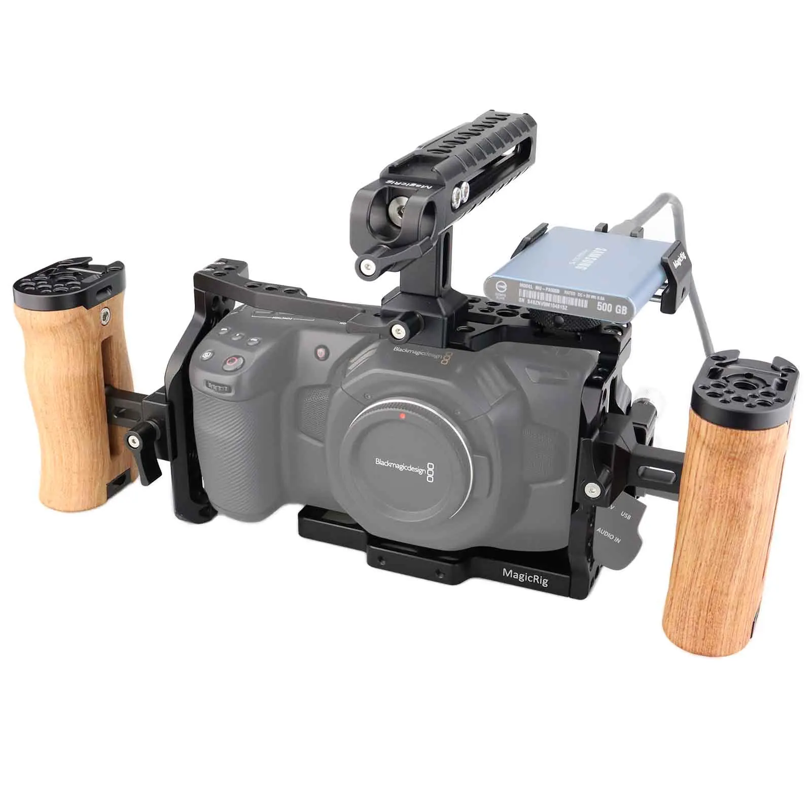 

Клетка для камеры MAGICRIG BMPCC 4K /BMPCC 6K с ручкой в стиле НАТО и деревянной боковой ручкой для BMPCC 4K /6K