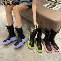 aneikeh spring botines mujer 2021 bordered platform mid calf women shoes chelsea boots fashion mature squared heel size 35 39