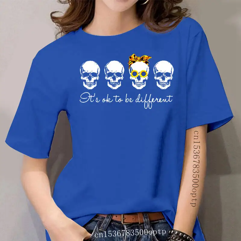

women Funny T Shirt Fashion tshirt It's Ok To Be Different Sunflower Skull Version Women t-shirt