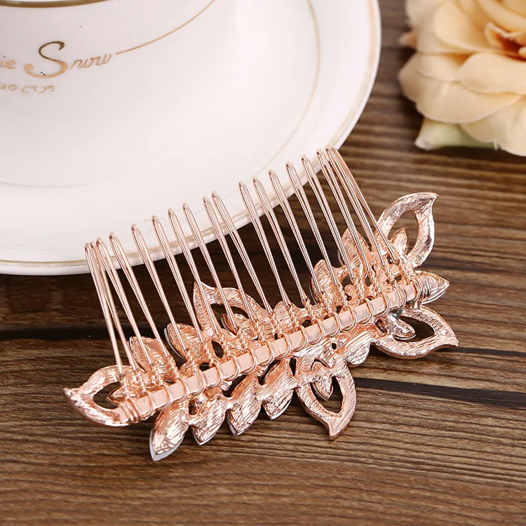 

Le Liin Rose Gold Bridal CZ Hair Comb Bride Pearl Headpiece Crystal Barrette Wedding Hair Accessories Hair Jewelry
