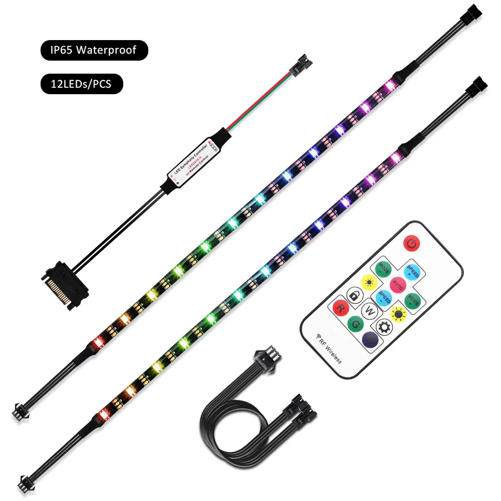 IP65 12 LEDs 5 в Адресуемая цифровая WS2812b RGB Светодиодная лента светодиодный симфонический контроллер полный комплект для ПК чехол для компьютера, интерфейс питания SATA - Испускаемый цвет: IP65 12 LEDs