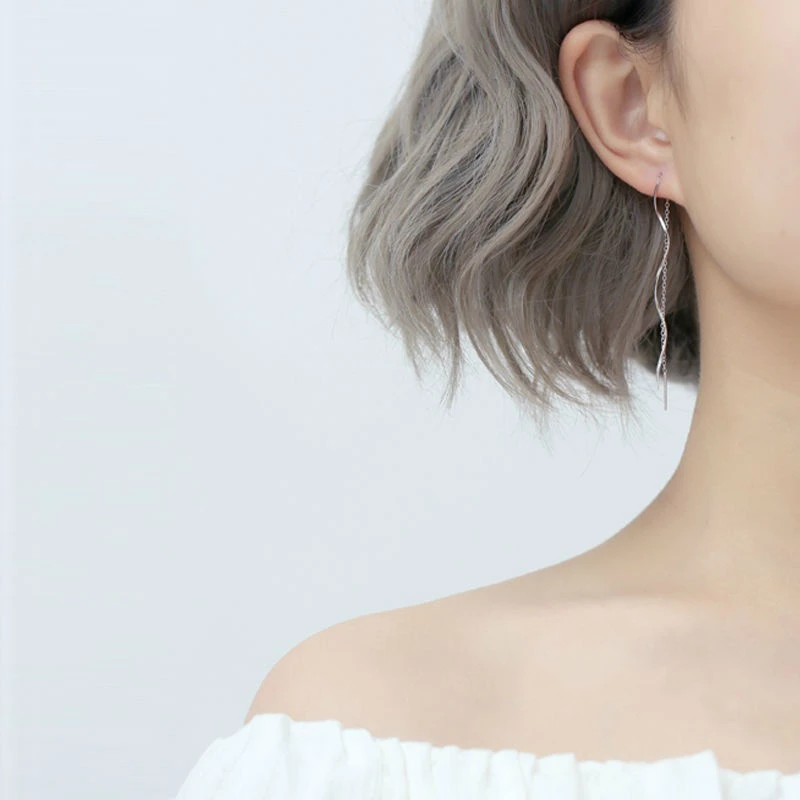

Simple Style Silver Color Long Tassel Wave Earrings Chain Ear Line Earrings For Women Gilr Fashion Jewelry Party Birthday Gift