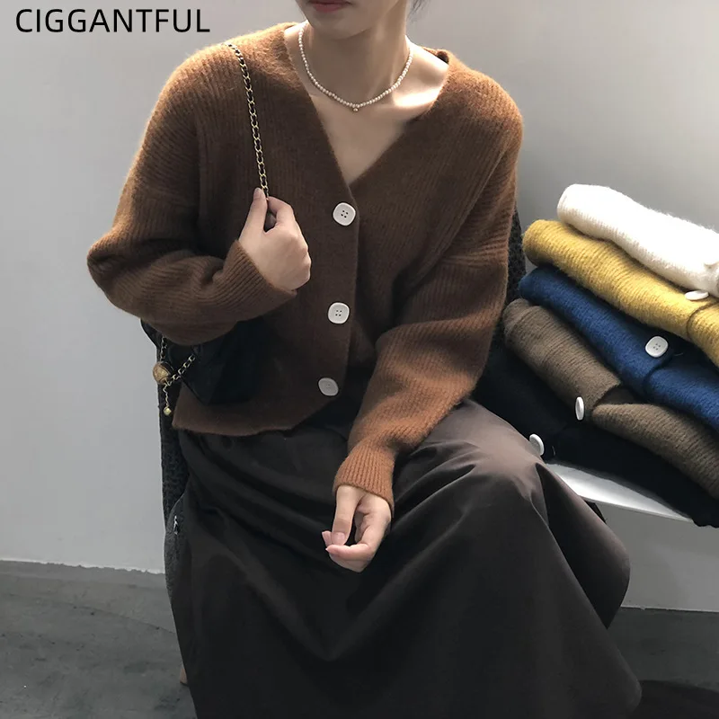 

Женский свитер с v-образным вырезом, Осень-зима 2021, корейский Свободный мягкий вощеный вязаный кардиган, куртка, модное трикотажное пальто с ...