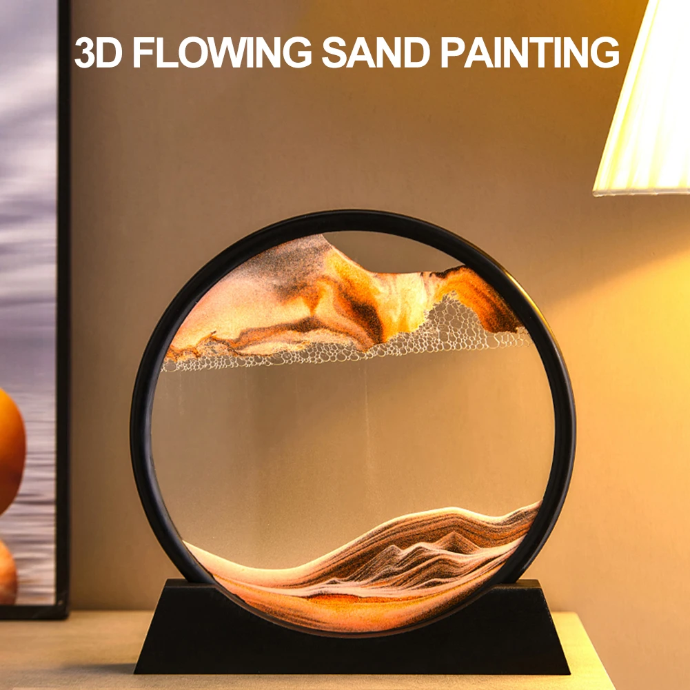 

Moving Sand Art Picture Round Glass 3D Deep Sea Sandscape In Motion Display Flowing Sand Frame 7/12inch For home Decoration