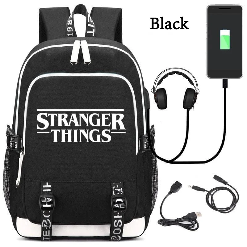 Черный Рюкзак IMIDO Stranger Thing для школьников, студентов, светящийся, зарядка через usb, повседневные сумки для мальчиков, Одноцветный рюкзак на плечи для подростков - Цвет: Черный