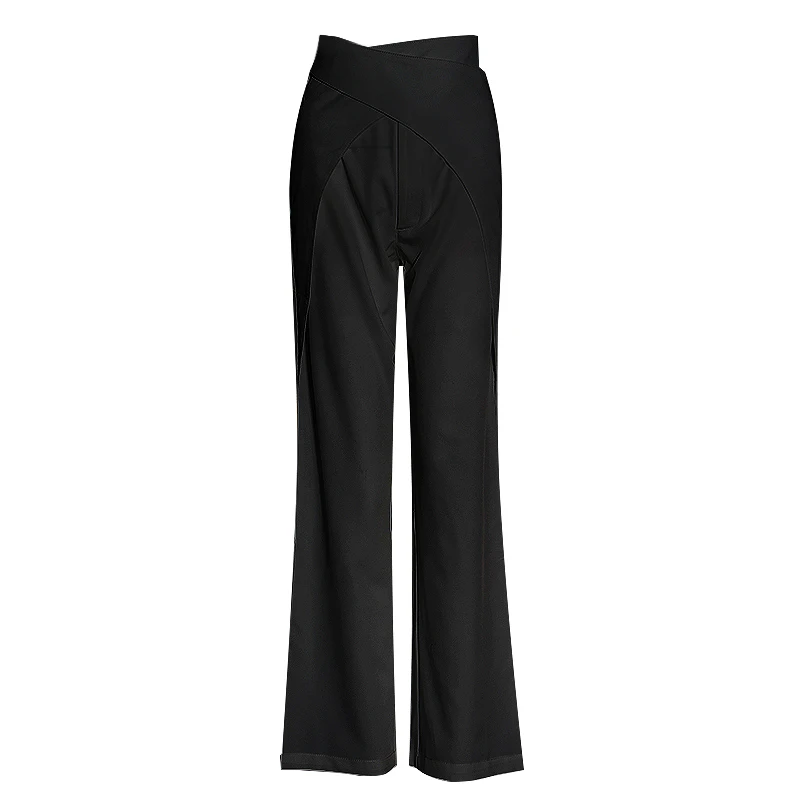 

GALCAUR Casual Full Length Trousers For Women High Waist Cross Pleated Pockets Loose Wide Leg Pants Female 2020 Fashion Clothing