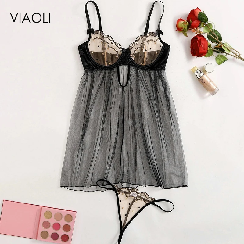 

Детская кукла, Клубная одежда, сексуальная пижама с лямкой на шее, сетчатый бант, сексуальное женское белье, комплект прозрачного соблазнит...