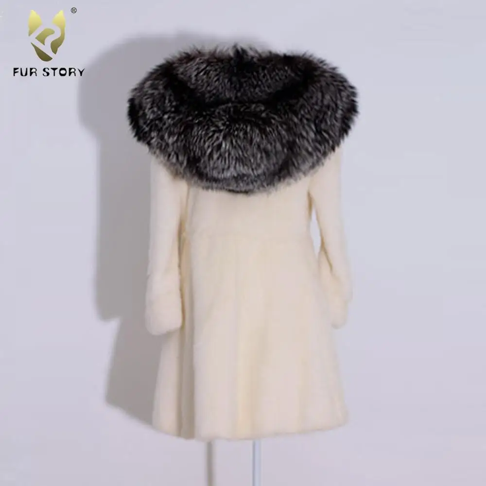 Женская Шуба из меха норки Fur Story FS16175 шуба с большим лисьим капюшоном и подолом