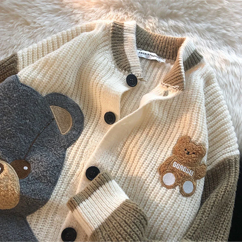 Kawaii одежда пуловер с рисунком медведя из мультфильма вязаный свитер Harajuku