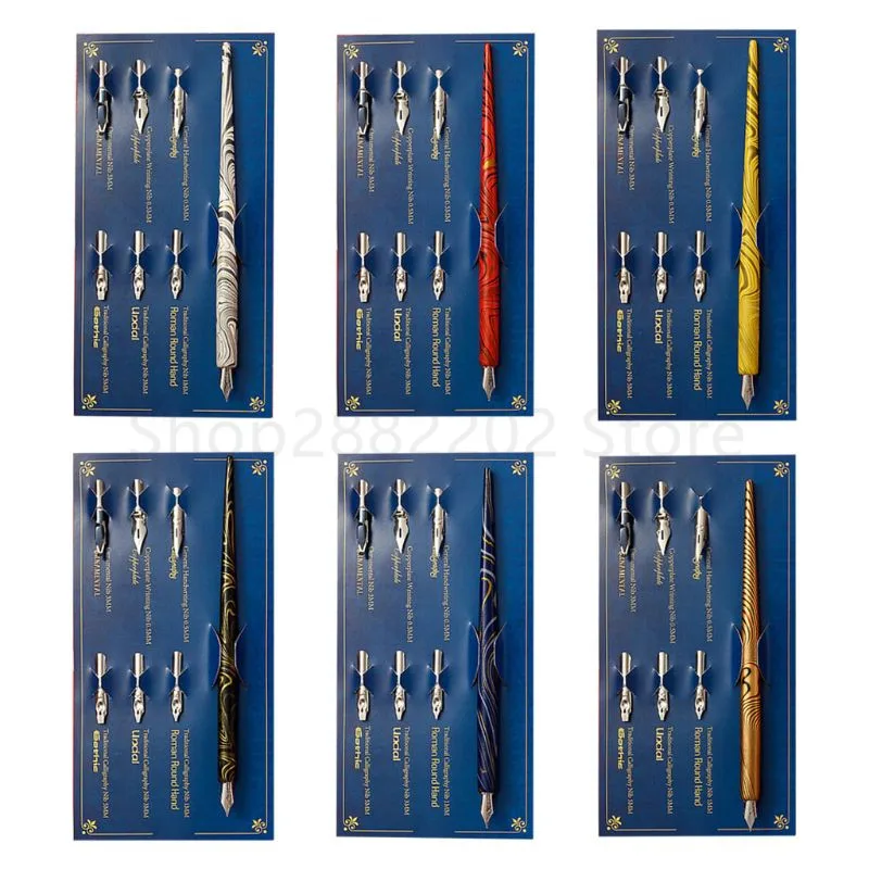 OOTDTY мраморная деревянная манга каллиграфия Dip Pen держатель с 6 наконечниками для