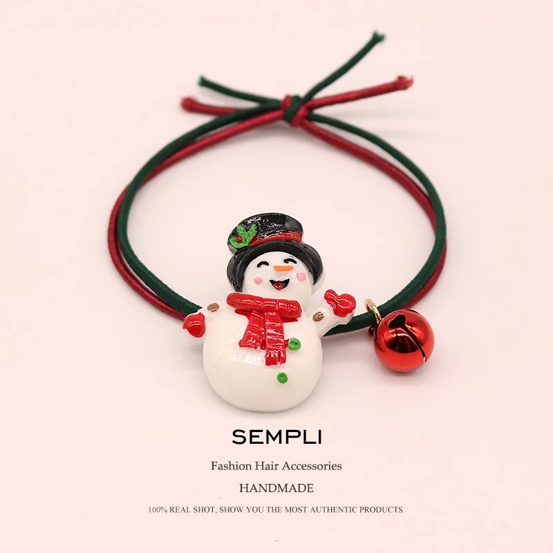 B Snowman Sempli, 22 вида, высокие нейлоновые резинки, рождественский сезон, колокольчик, эластичные резинки для волос, для женщин, девочек, Санта Клаус, Рождественская елка, головные уборы - Цвет: B Snowman