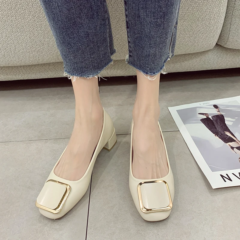 EOEODOIT Модные Кожаные Туфли-лодочки на среднем массивном каблуке квадратный носок