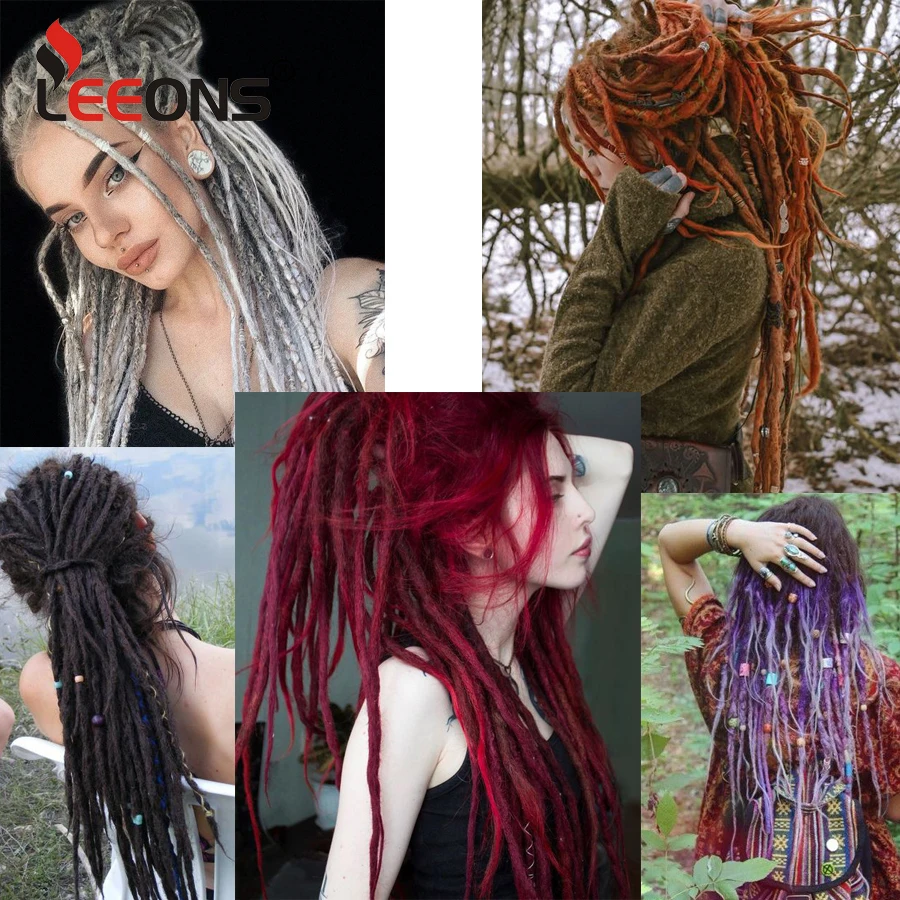 

Leeons 100% Handmade Dreadlocks Extensions Fashion Reggae Hair 20Inch Soft Crochet Dreadlock Braids Hair Ombre Color 5Pcs/Lot