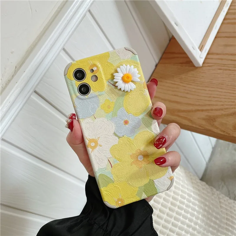 

Cute Three-dimensional chrysanthemum female soft Case For iPhone 11 12 Pro Max mini 7 8 Plus XR X XS MAX SE 2 phone cover fundas