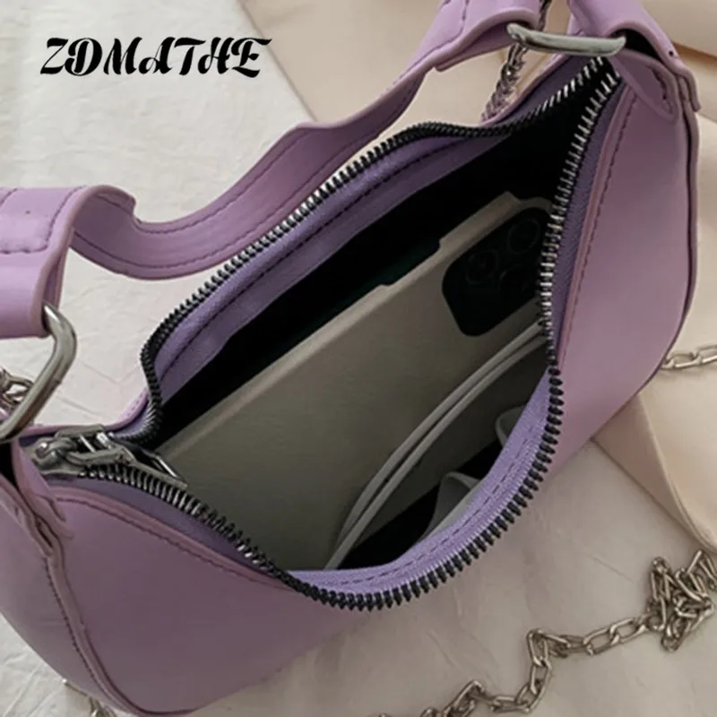 

Fashion Baguette Underarm Shoulder Bags Two Sizes Solid Color Chain Messenger Bag Ladies Business Handbag