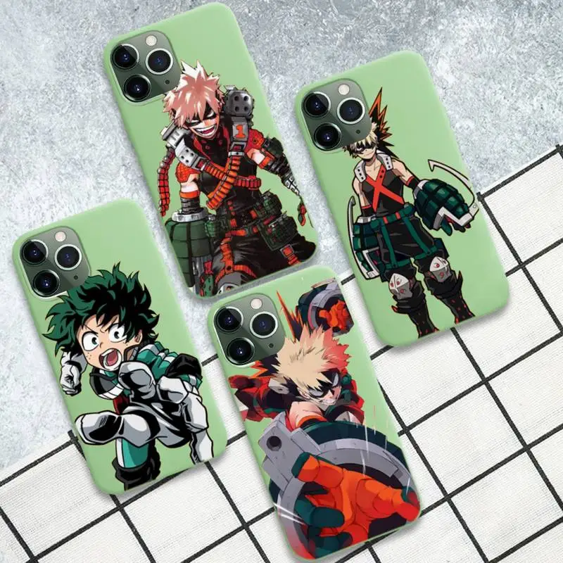 

Japan Anime My Hero Academia Phone Case For Iphone 6 6s 7 8 Plus XR X XS XSmax 11 12 Pro Mini Max Candy Green Silicone Cover