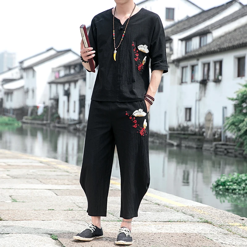 

Комплект спортивной одежды мужской из 2 предметов, винтажная Повседневная футболка с принтом бабочки, брюки для бега и фитнеса, лето 2021