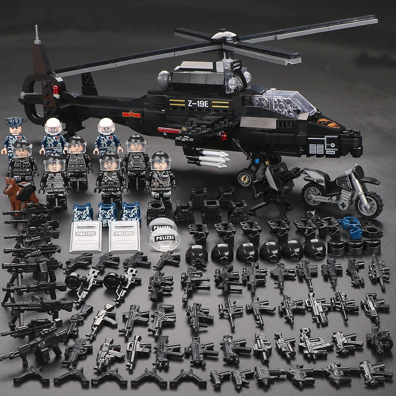 Figuras de bloques de construcción para niños, juguete de ladrillos para armar helicóptero, portaaviones, armas militares de la ciudad SWAT de la 2. ª Guerra Mundial, ideal para regalo de Navidad