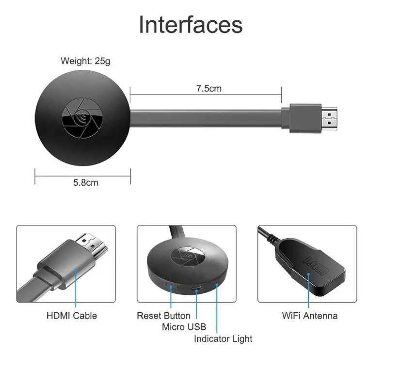 EzMira 2,4G 1080P беспроводной HDMI Wifi Дисплей приемник зеркальный экран Miracast Airplay медиа поток HDTV ключ хром/Google Home