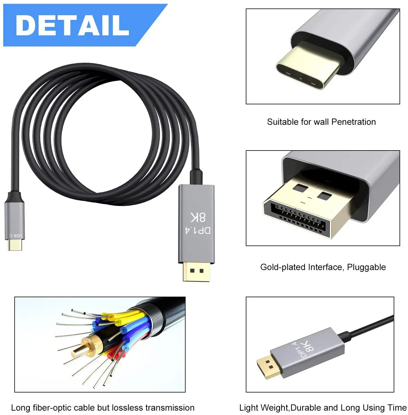 Адаптер cabledeconдля дисплея 8K Cable 7680x4320 @ 30Hz 4K 144Hz HDTV Adapter совместимый с новым MacBook 2020 Dell