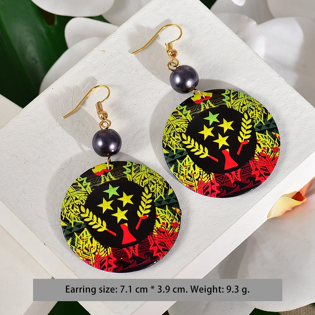 

Hawaiian Fashion Polynesian Earrings Trendy Jewelry Earings Flag Round Acrylic Dangle Drop Wholesale Jewelry for Women Girl Gift