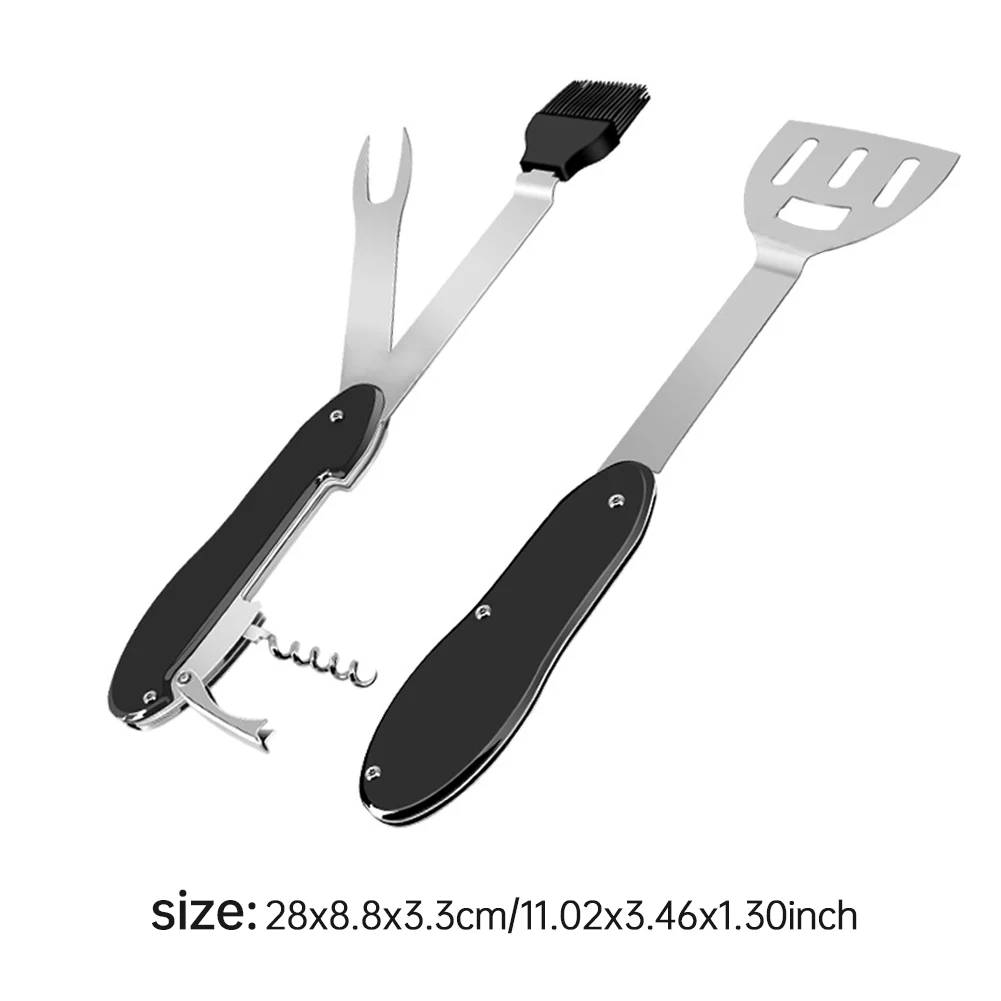 

BBQ Multi Tool Foldable 5-In-1 Stainless Steel Grilling Utensils Barbecue Accessories Barbrcue Grill Spatula Fork Bottle Opener