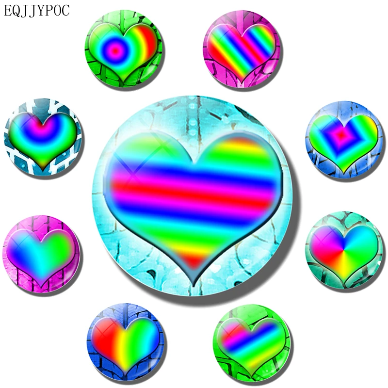 Магнит на холодильник Радужный в виде сердца 30 мм стеклянный кабошон магниты