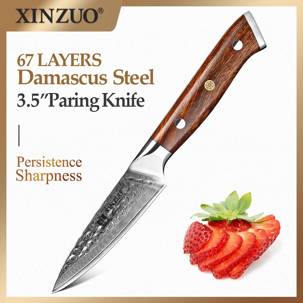 

XINZUO 3.5" Inches Paring Knife Damascus Steel Kitchen Knives Utility Peeling Fruit Kitchen Small Straight Knife Accessories