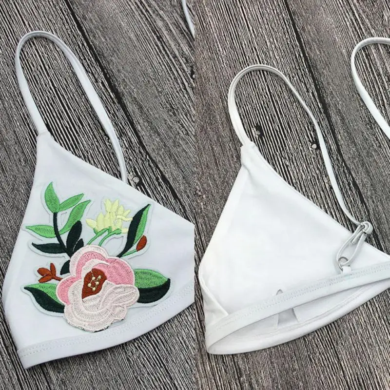 Женское бикини с высокой талией летний сексуальный купальник вышитыми цветами