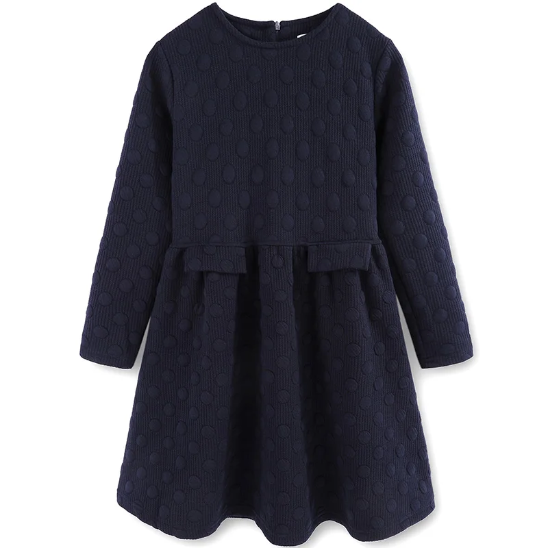 navy blue no lining AuroraBaby/Новое поступление; платья для больших девочек; теплая Хлопковая весенняя детская одежда; Детские платья; Vestidos; элегантный стиль - Цвет: navy blue no lining